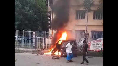 Mob fury after app-biker charred to death in crash, police fire tear gas