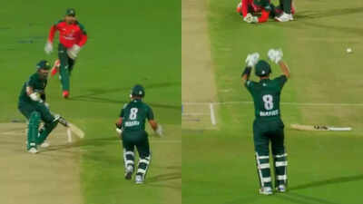  Angry Pakistan Shaheens player throws bat, yells at partner after horrible run out