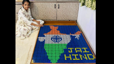 Coimbatore girl creates tricolour map of India with 228 Rubik's cubes