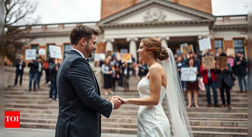 <div>'Nothing can stop love': US couple gets married amidst Pro-Palestine protest; see pic inside</div>