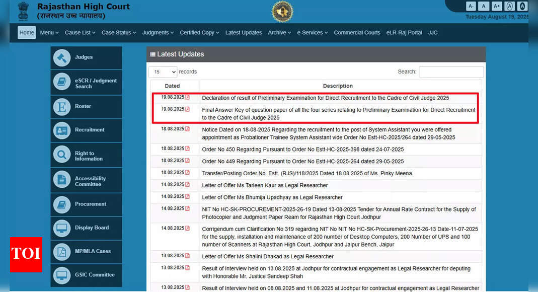RJS pre result 2025 out on hcraj.nic.in; General category cut-off is 78