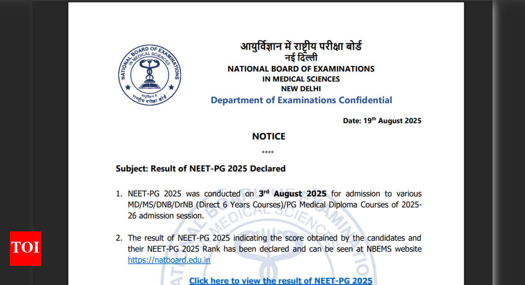 NEET PG result out at natboard.edu.in: Direct link to download here