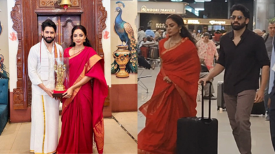 Naga Chaitanya and Sobhita Dhulipala spotted at Hyderabad Airport; after Tirumala Temple visit