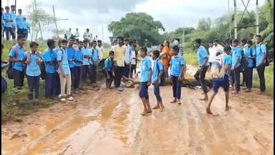 Students take to the streets, demanding road repair