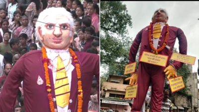 Watch: Nagpur’s Marbat festival features giant Trump effigy; people protest 50% tariffs on India