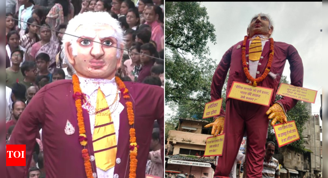 Watch: Nagpur’s Marbat festival features giant Trump effigy; people protest 50% tariffs on India