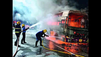Luxury bus catches fire on Mumbai-Goa highway; narrow escape for 44 passengers