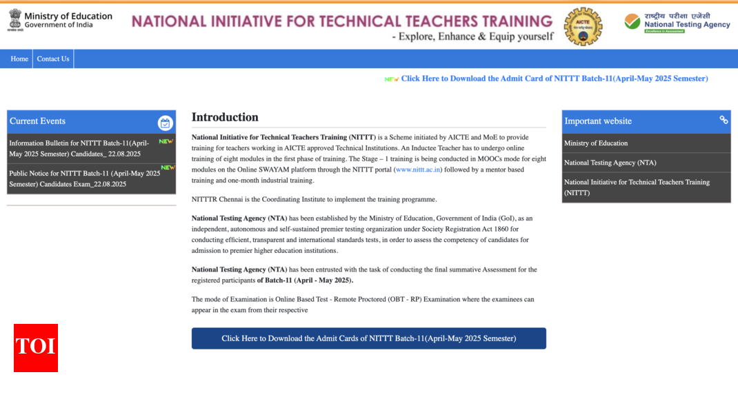 NTA NITTT admit card 2025 for April-May session released at nittt.nta.ac.in: Check direct link to download hall ticket here
