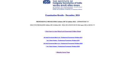 ICSI CS June 2025 result for professional programme announced at icsi.edu: Check direct link to download scorecard here