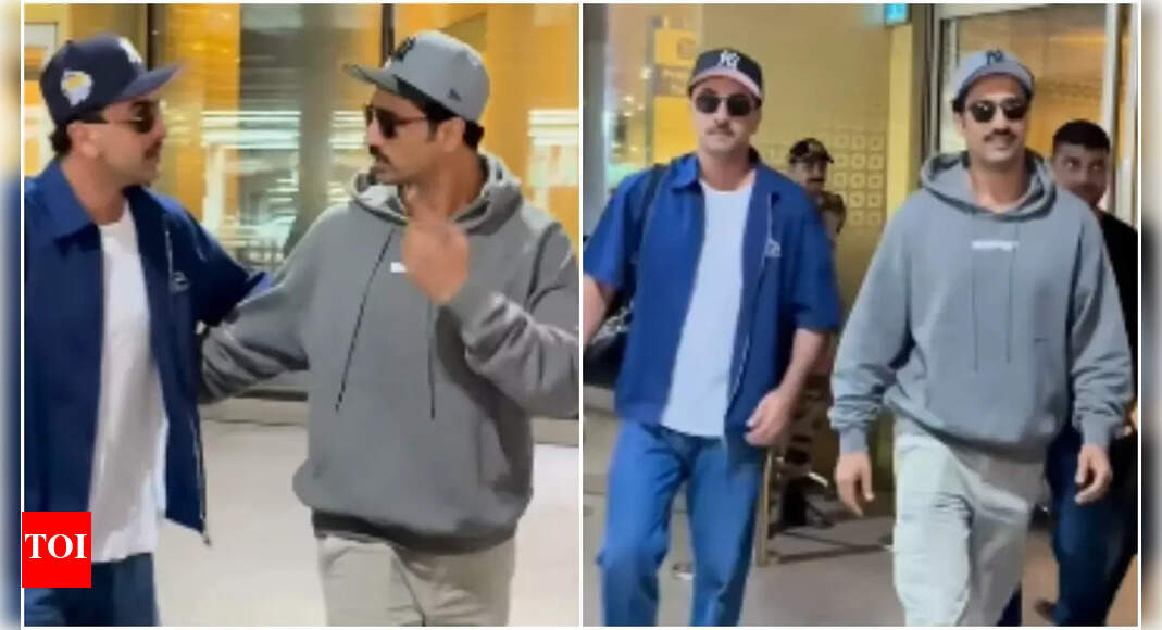 ‘Love & War’: Ranbir Kapoor and Vicky Kaushal share a warm hug as they return to Mumbai after shoot
