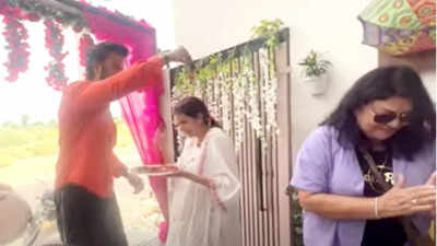 Charu Asopa welcomes former husband Rajeev Sen and mother-in-law to her house in Bikaner for Ganpati celebrations