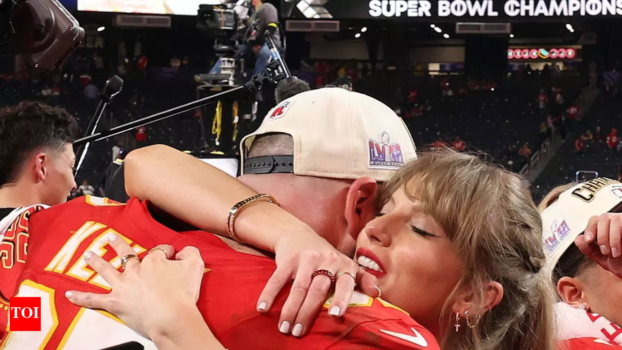 You're the best, baby": Video of Travis Kelce hugging Taylor Swift after  Kansas City Chiefs 2024 Super Bowl win viral as couple gets engaged | NFL  News - Times of India