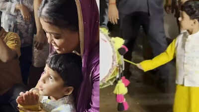 Bharti Singh and Harsh Limbachiyaa welcome Ganpati Bappa home; son Gola plays dhol and joins the puja