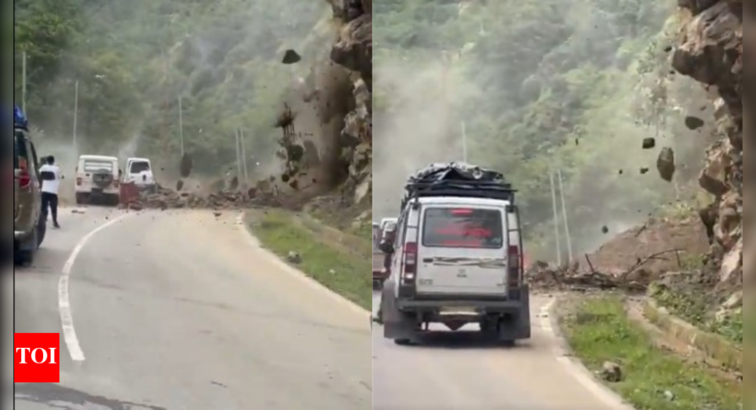 Watch: Commuters flee as rocks fall in Arunachal; border route blocked by landslide