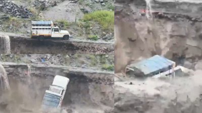  Pickup disappears in seconds in raging Beas river after road collapse in Manali