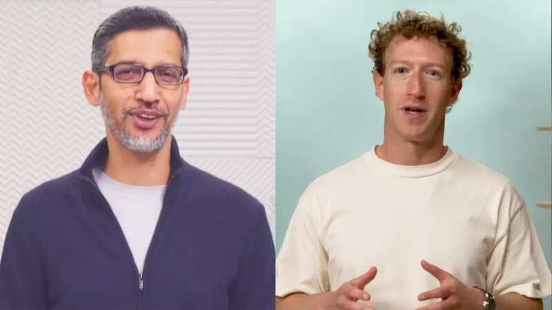 Google CEO Sundar Pichai and Meta CEO Mark Zuckerberg at Reliance AGM