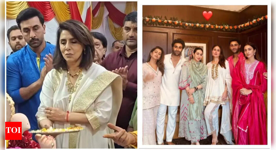 Ranbir Kapoor, Neetu Kapoor perform aarti during Ganpati Visarjan; Kareena Kapoor, Karisma Kapoor join family for celebrations | Hindi Movie News – The Times of India