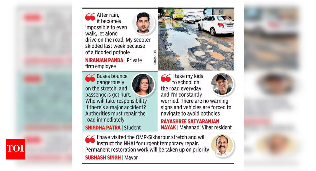Pothole jitters for commuters on OMP Square to Sikharpur Chowk stretch ...