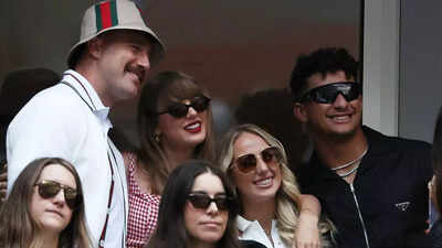  Fans question Taylor Swift’s mood in viral photo with Travis Kelce at Brittany Mahomes’ 30th birthday