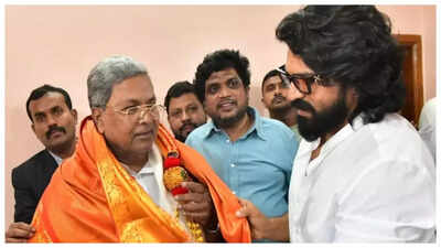 Pics - Ram Charan meets Chief Minister Siddaramaiah during 'Peddi' shoot in Mysore