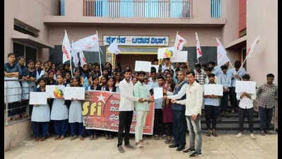 Students protest in front of SC/ST residential degree college