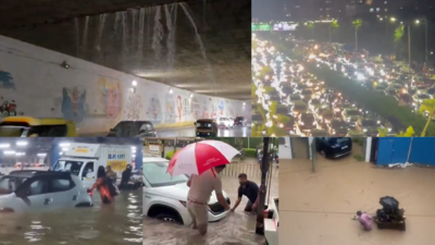 Traffic jams, broken roads and more: 10 viral videos capture Gurgaon’s rain woes