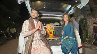 Tejasswi Prakash and Karan Kundrra perform Ganpati Visarjan after week-long celebrations; see post