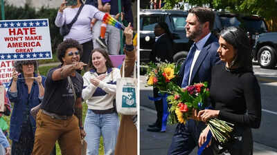  JD Vance heckled outside Minneapolis church visit; protesters chant 'do better' beside pride flag