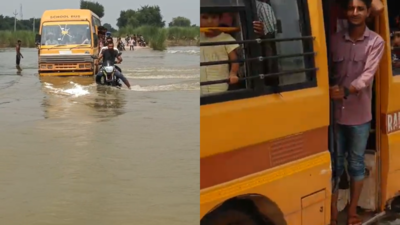  Private school bus crosses flooded Gambhir river; heavy downpour disrupts life