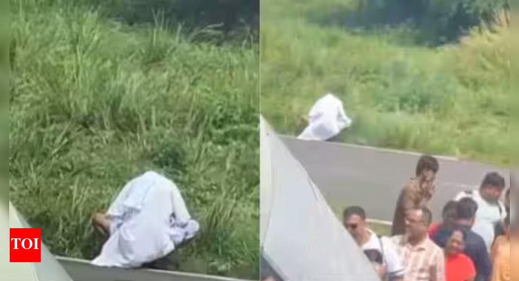 Runway relief? Man in kurta-pajama squats to pee next to aircraft; pilot’s viral video divides internet Runway relief? Man in kurta-pajama squats to pee next to aircraft; pilot’s viral video divides internet