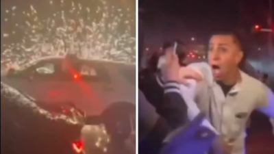 'Riotous' street mob in New Jersey surrounds police vehicles; shots fireworks | Watch