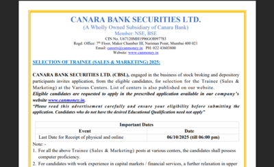  Applications open for Trainee posts in Sales and Marketing, Check details here