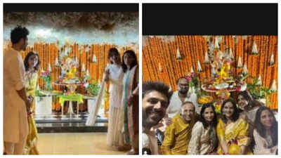 Kartik Aaryan and Sreeleela twin in white, celebrate Ganesh Chaturthi amid dating rumours: Unseen photos go viral