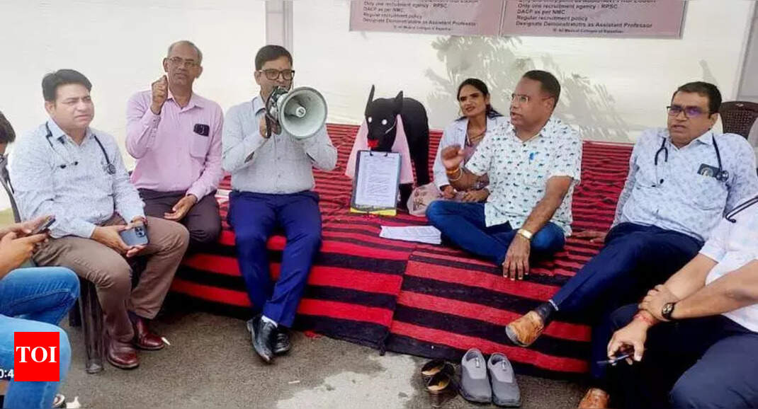 Raj med college teachers begin sit-in protest over entry row
