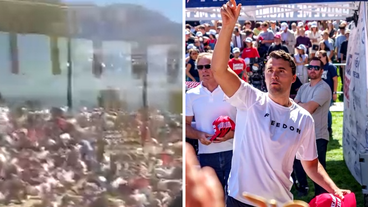 Gunshot, screams, panic: Parents shield kids, students scatter — Video  shows chaos as Charlie Kirk shot on stage - The Times of India