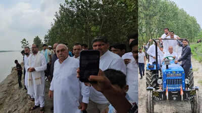 Father-Son duo Hooda visits flood-hit villages in Yamunanagar, Kurukshetra; demands special package for Haryana
