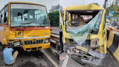 School van collides with bus on Nagpur's Mankapur flyover, students injured
