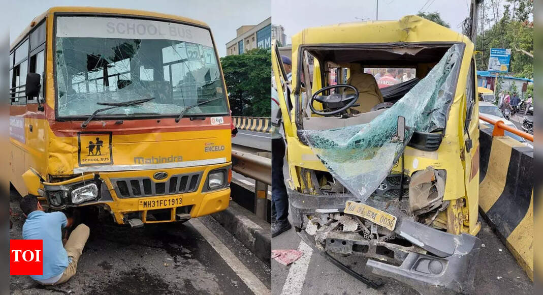 School van collides with bus on Nagpur's Mankapur flyover, students injured