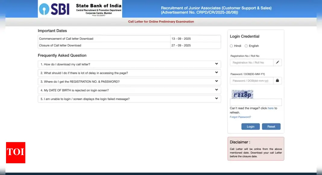 SBI Clerk admit card 2025 for prelims released: Check direct link and steps to download hall ticket here
