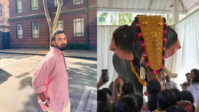 Indian cricketer KL Rahul and PETA donate a mechanical elephant to Guruvayur Temple