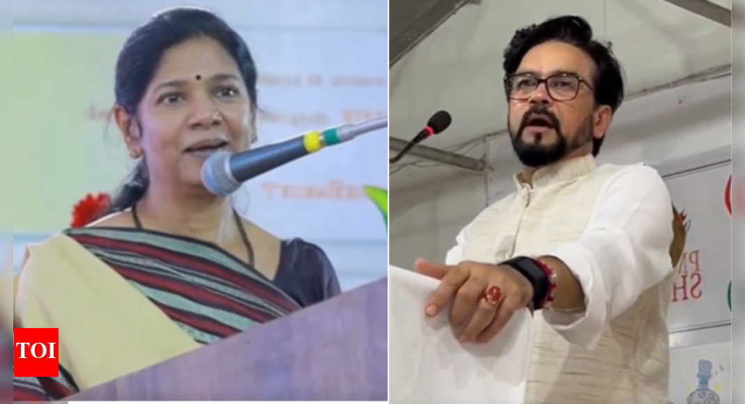 <div>Some northern leaders ... : DMK MP Kanimozhis big attack on BJP MP Anurag Thakurs Hanuman remark - watch</div> <div>'Some northern leaders ... ': DMK MP Kanimozhi's big attack on BJP MP Anurag Thakur's 'Hanuman' remark - watch</div>