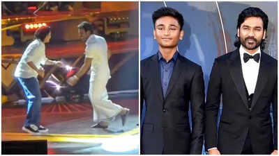 Dhanush and son Linga groove to 'Enjami Thandhaane' from 'Idli Kadai' at audio launch event: Watch