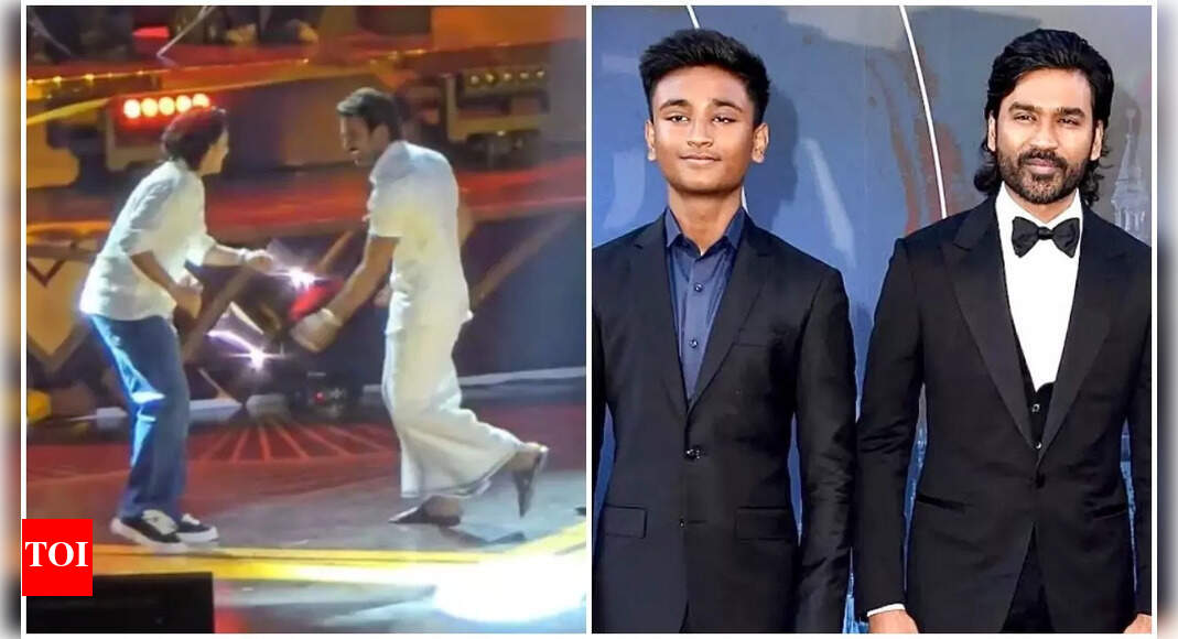 Dhanush and son Linga groove to 'Enjami Thandhaane' from 'Idli Kadai' at audio launch event: Watch