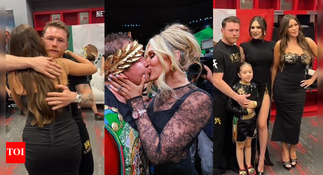 Sofia Vergara’s awkward hug with Canelo Alvarez goes viral as his wife steps in during Las Vegas fight night