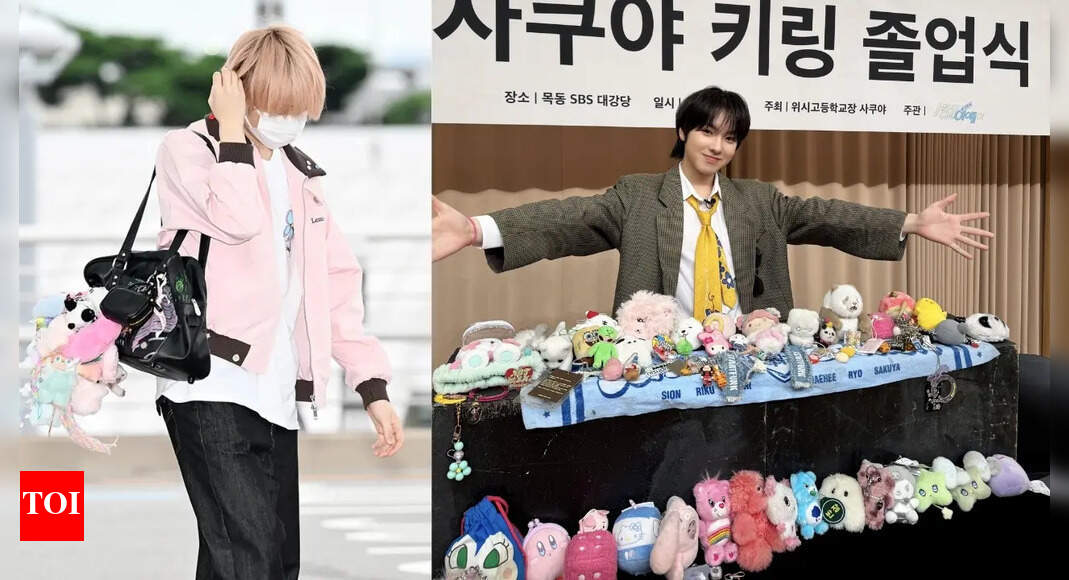NCT Wish's Sakuya charms fans with doll keyring collection at Gimpo airport
