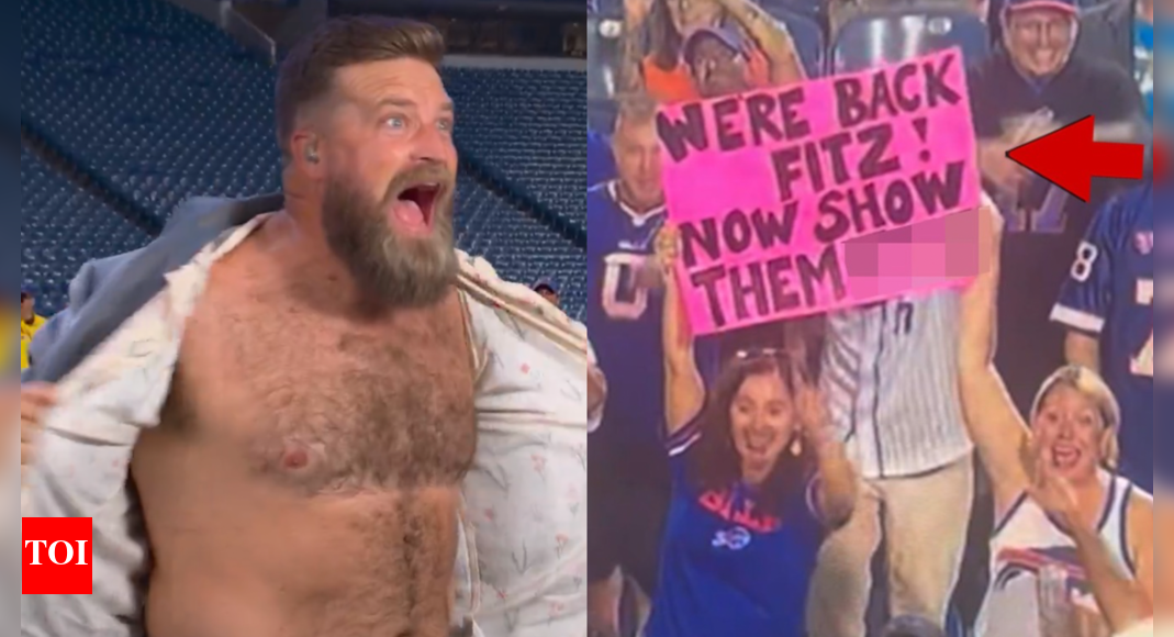 Ryan Fitzpatrick surprises Buffalo fans by reading bold sign and unbuttoning shirt on live TV