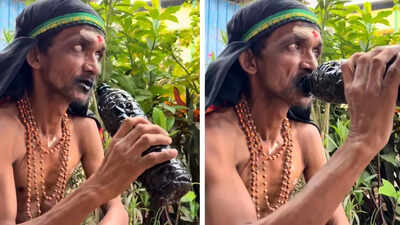 Watch! Viral video shows man drinking engine oil daily, skipping food for decades