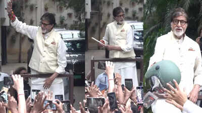 Amitabh Bachchan celebrates Navratri with fans; gifts dandiya sticks and helmets at Sunday Jalsa meet: WATCH