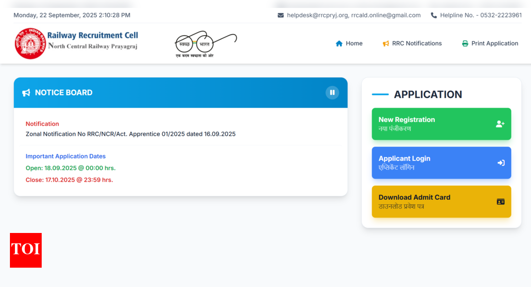 North Central Railway registration window 2025 opens at rrcpryj.org: Direct link to apply here for over 1500 vacancies