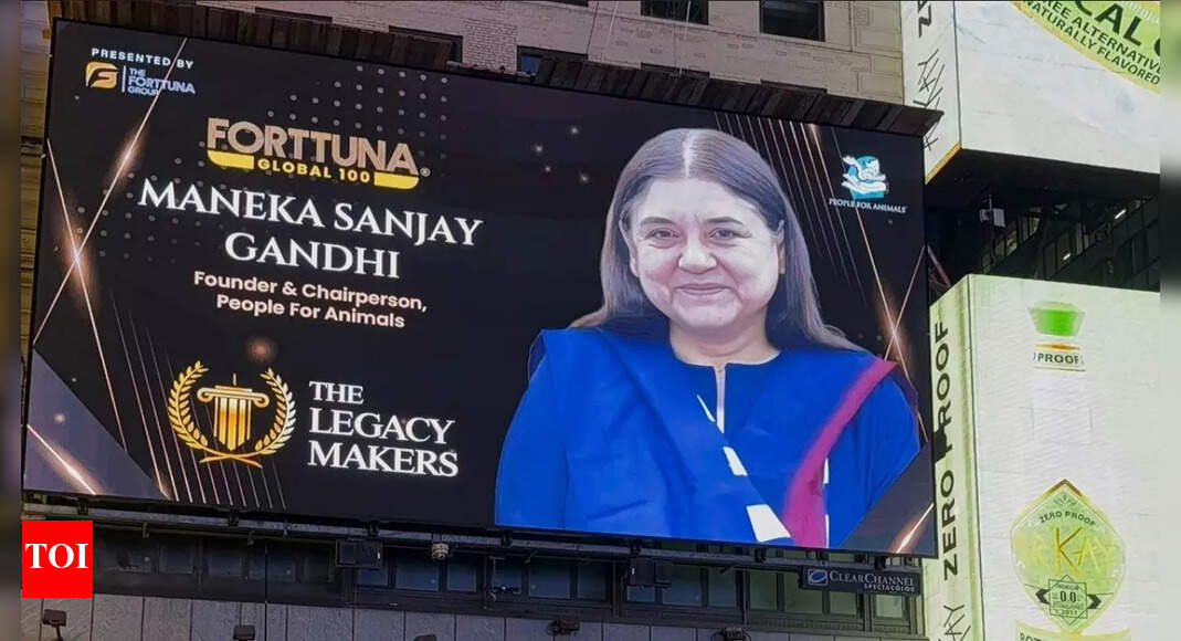 Maneka Sanjay Gandhi honoured at NYC’s Times Square for her work in human and animal welfare